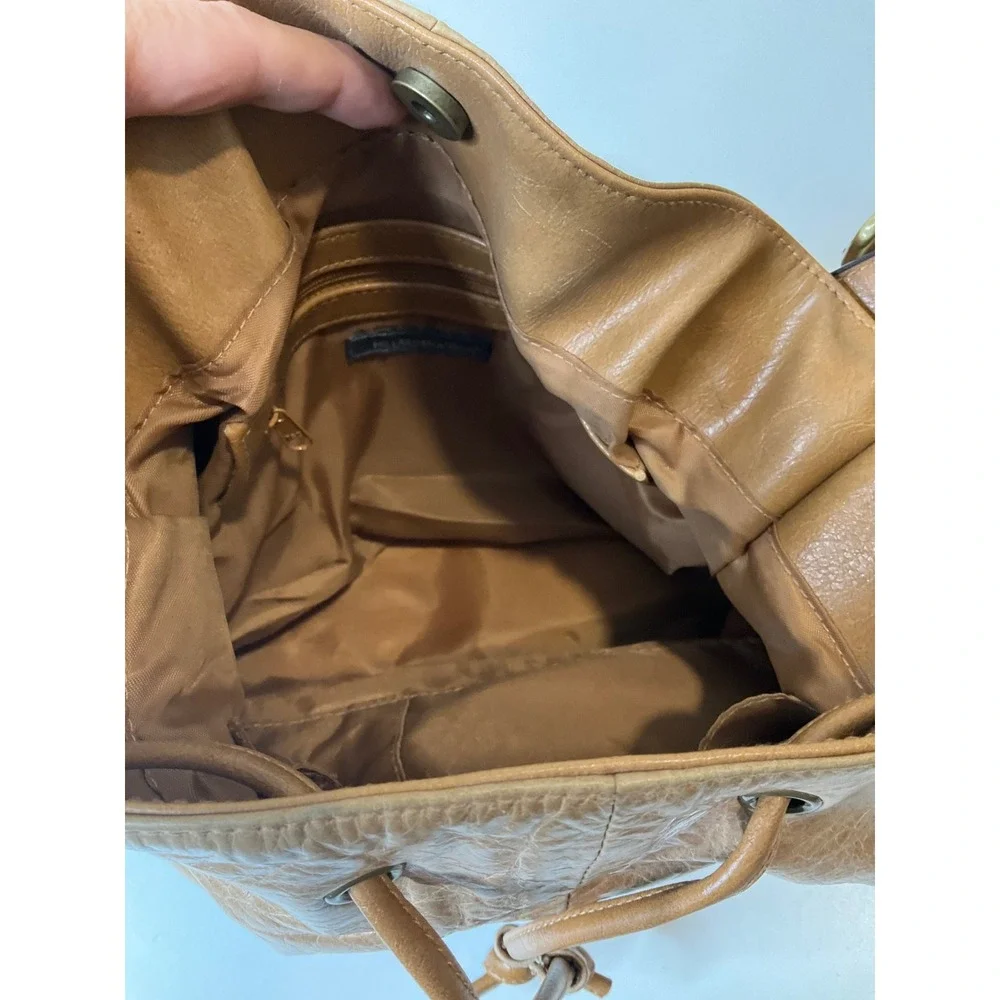 Hillard & Hanson Vtg Leather Boho Bucket Shoulder Bag Purse Hippie Rivets Y2K